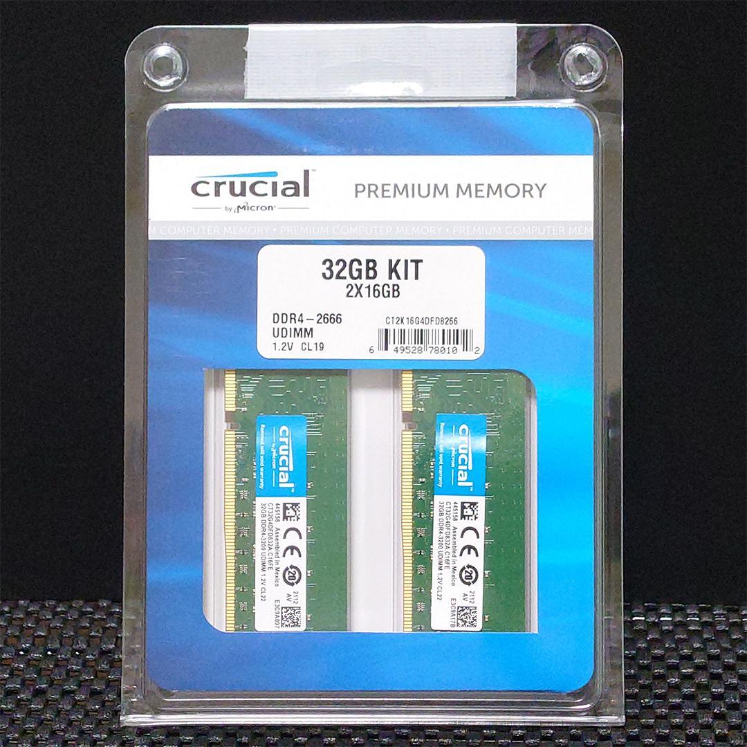 Crucial 64GBメモリ DDR4-3200 UDIMM（32GB×2）