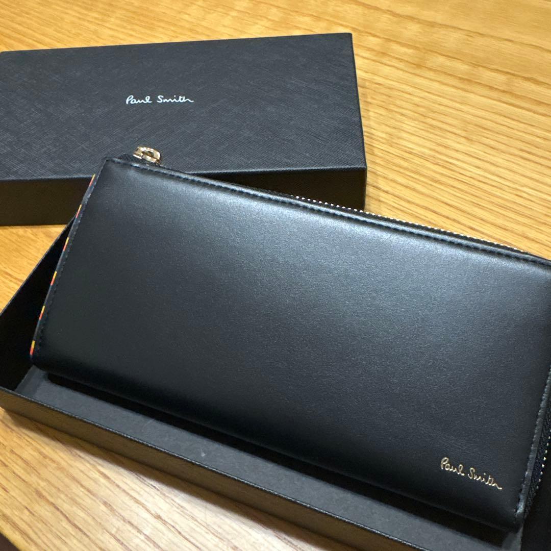 Paul Smith ブライトストライプトリム 長財布 ブラック