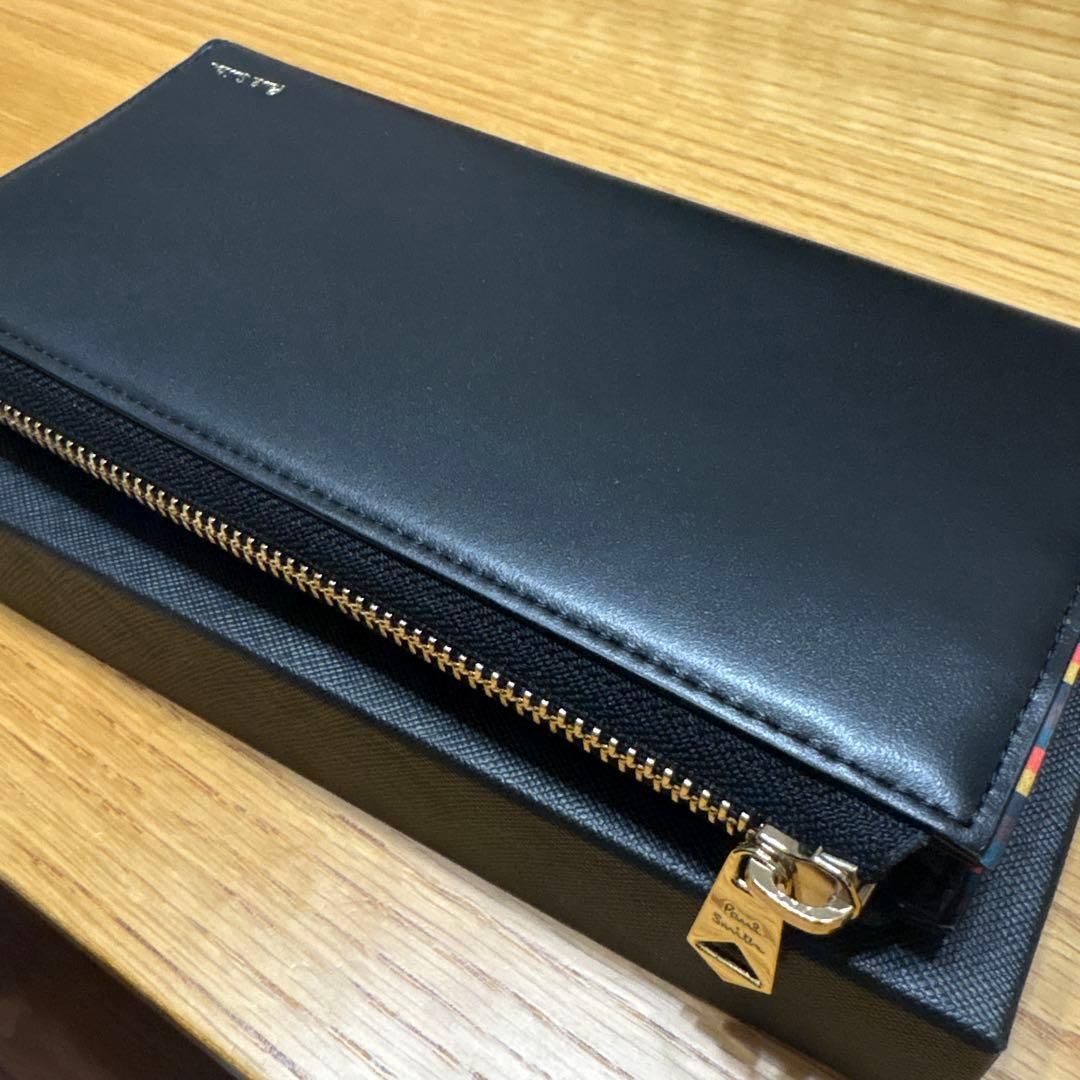 Paul Smith ブライトストライプトリム 長財布 ブラック