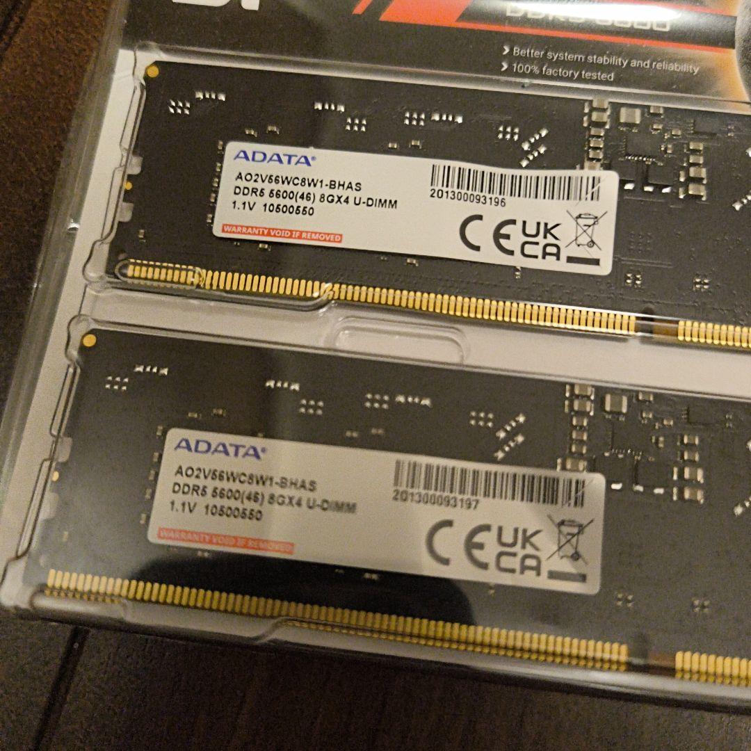 ADATA DDR5 5600 16GB (8GB×2) メモリ BTO外し