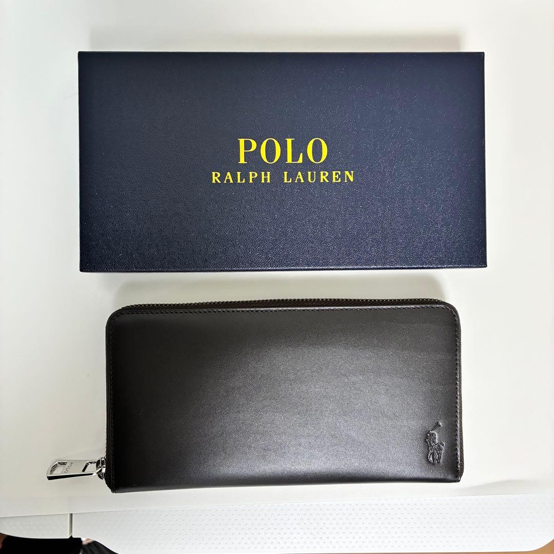 新品 ポロラルフローレン長財布 ラウンドジップ長財布　ダークブラウン