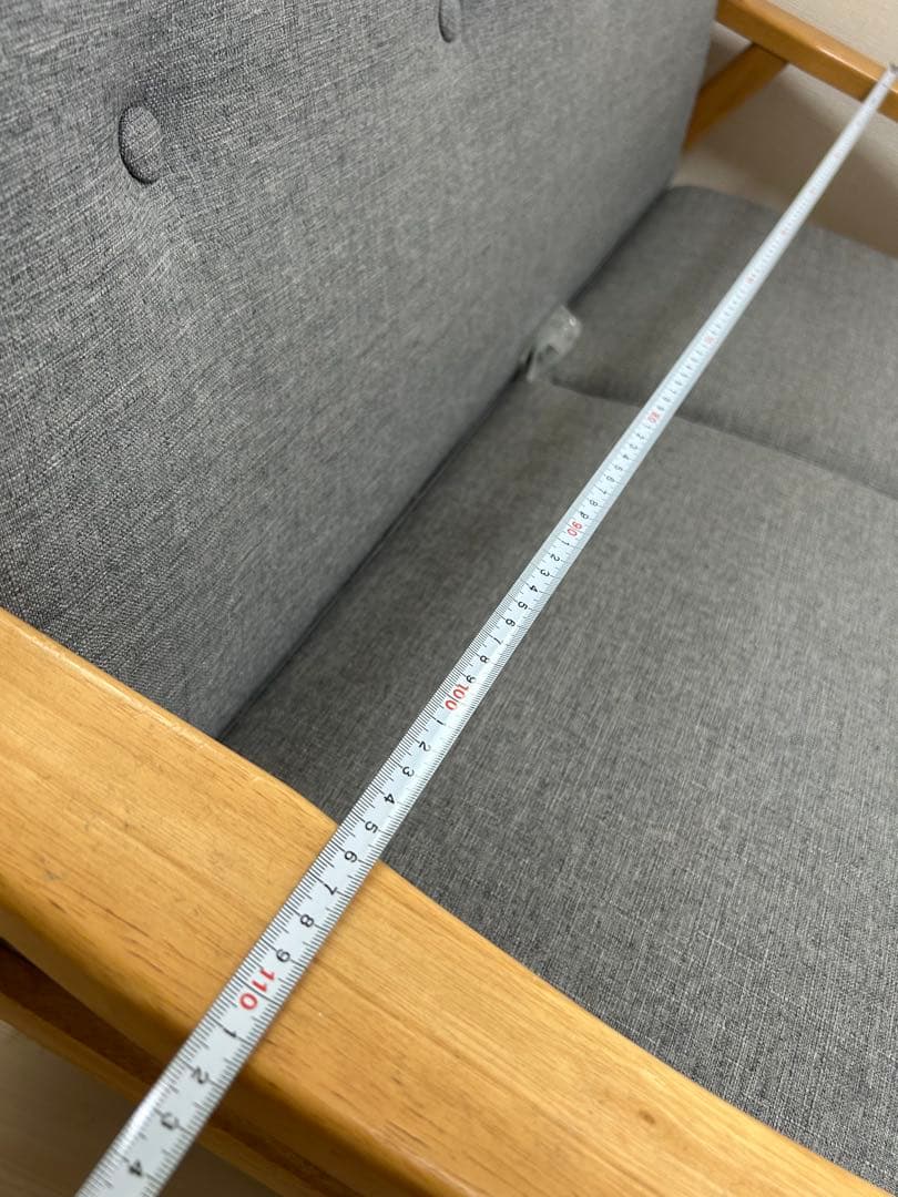 カウチソファ　2人掛け　布張りシンプル　グレー