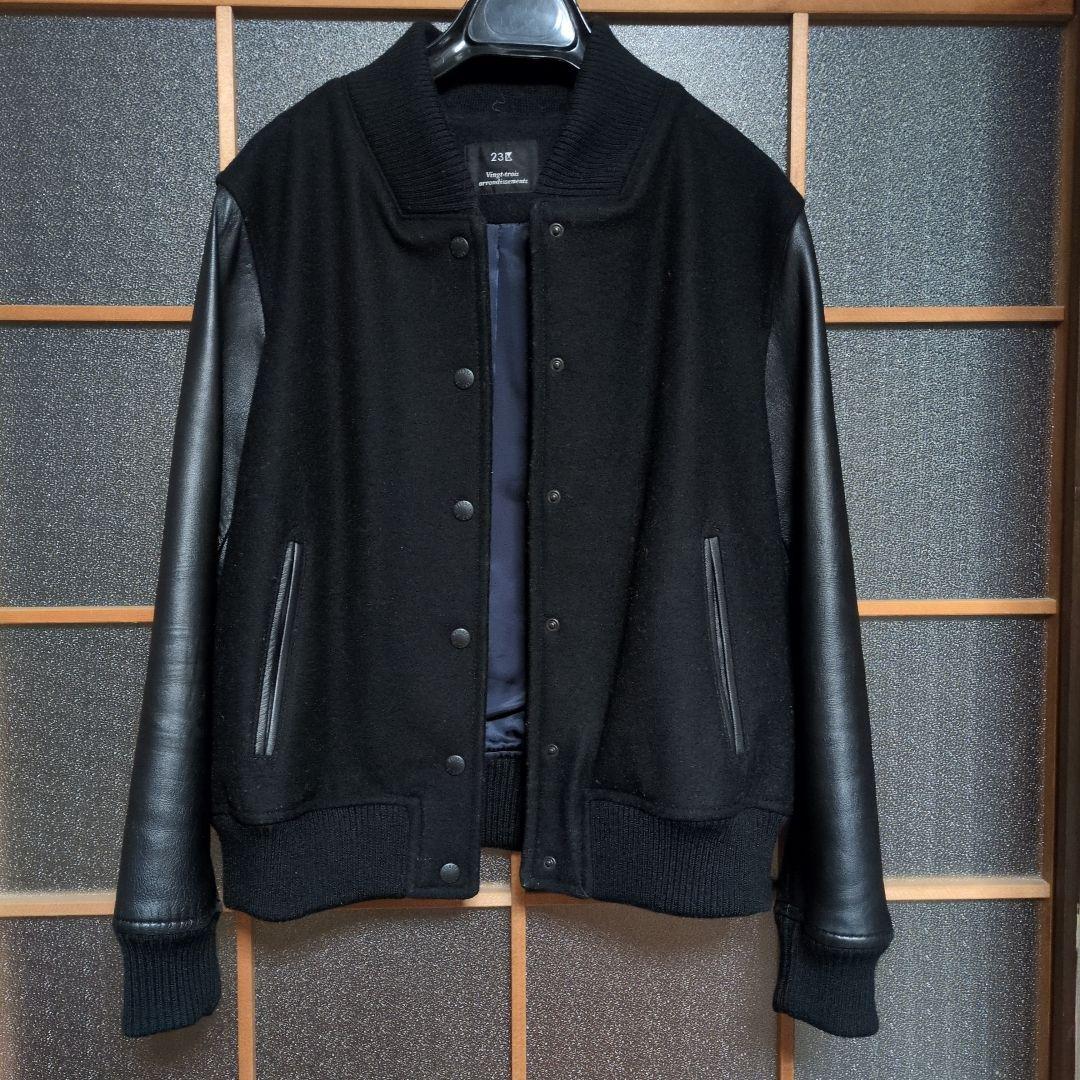 23区　大きいサイズ44 ブラック スタジャン ウールレザー