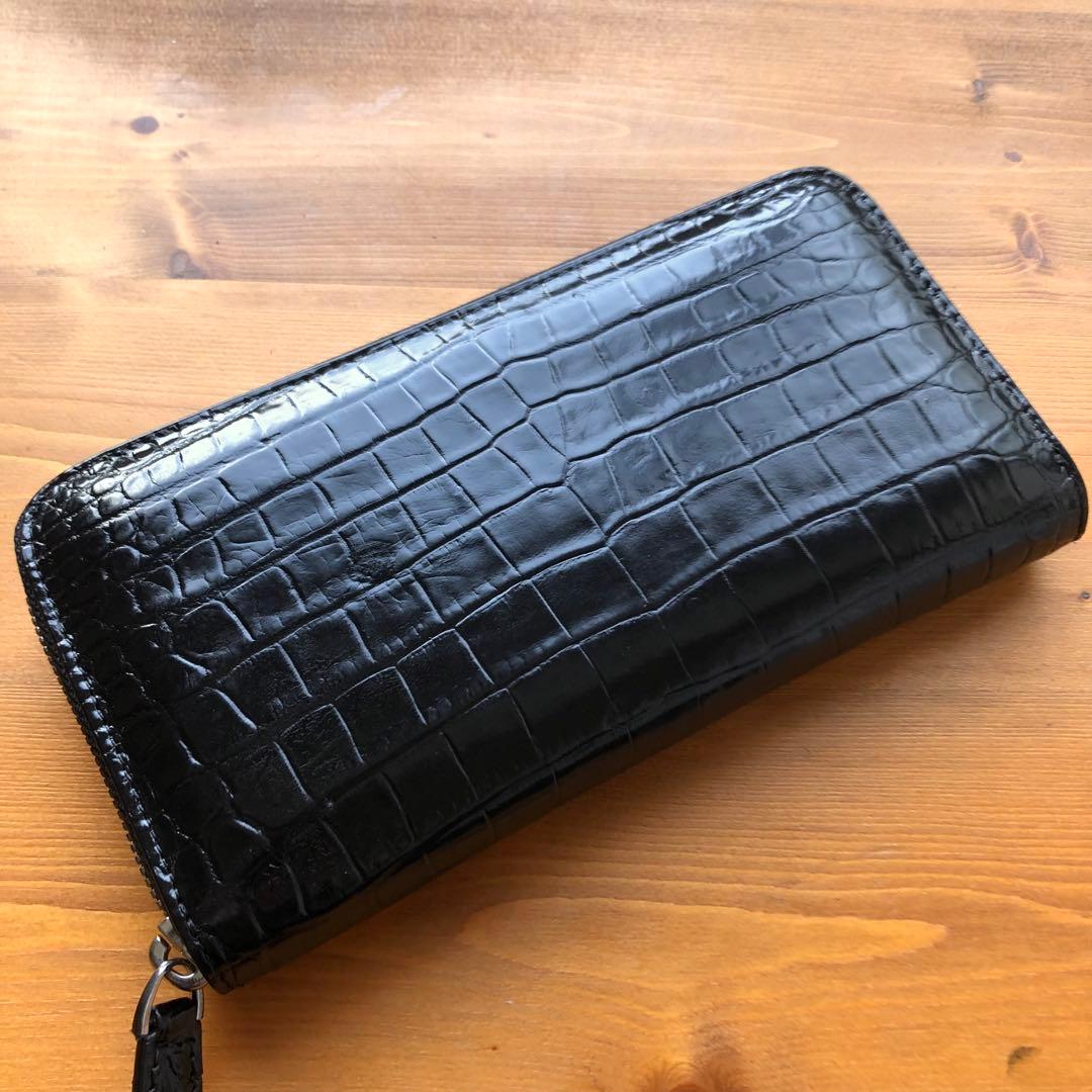 【クロコ1枚革】クロコダイル 長財布 サイフ メンズ ワニ革 レザー