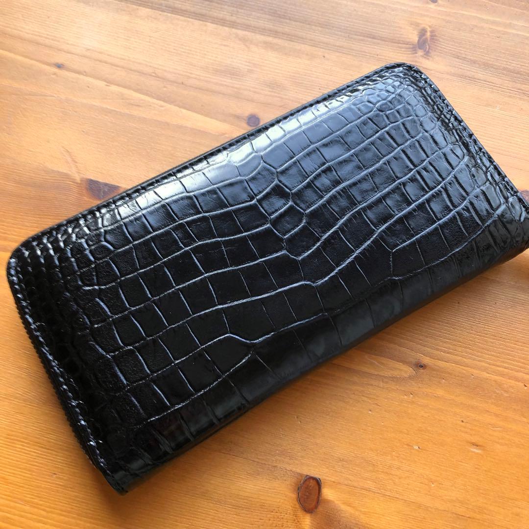 【クロコ1枚革】クロコダイル 長財布 サイフ メンズ ワニ革 レザー