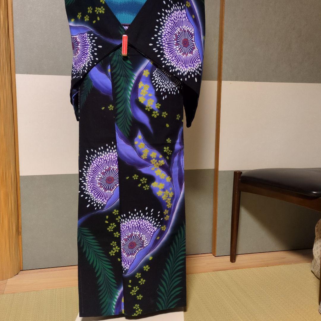 ❤kansai 寛斎　浴衣✭黒地に花火 　✭花柄　✭キラキララメ 身丈160