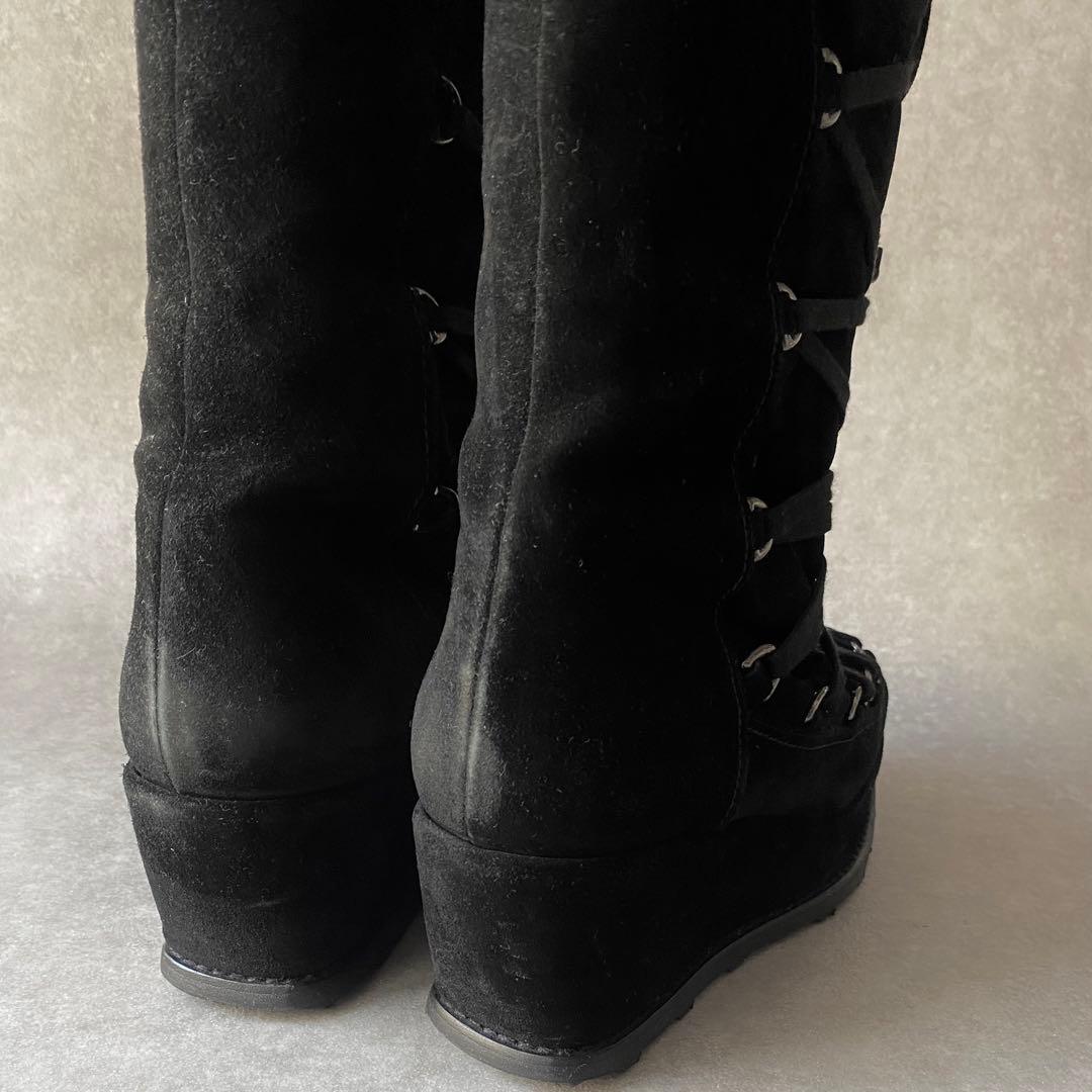 Stuart Weitzman ニーハイ ロングブーツ スエード ファー 黒