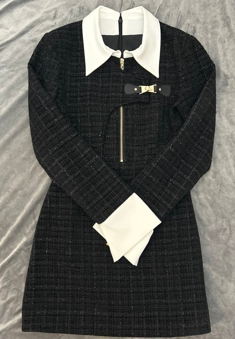 RANDY buckle tweed dress ジッパー付きミニワンピース