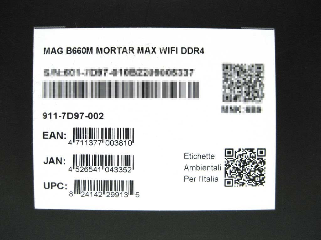 新品 MSI MAG B660M MORTAR MAX WIFI DDR4