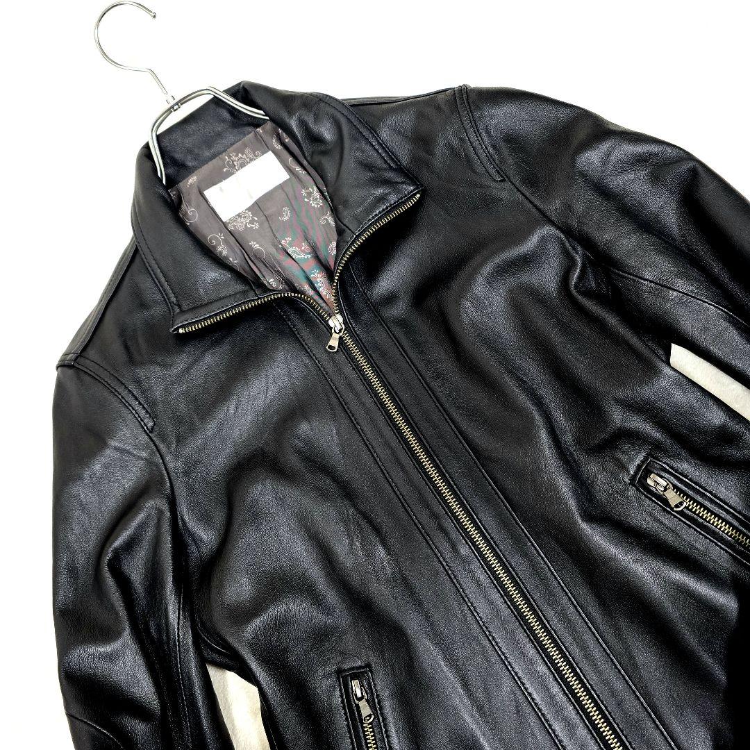 希少 ハイストリート レザージャケット シープスキン ペイズリー 本革 黒 S