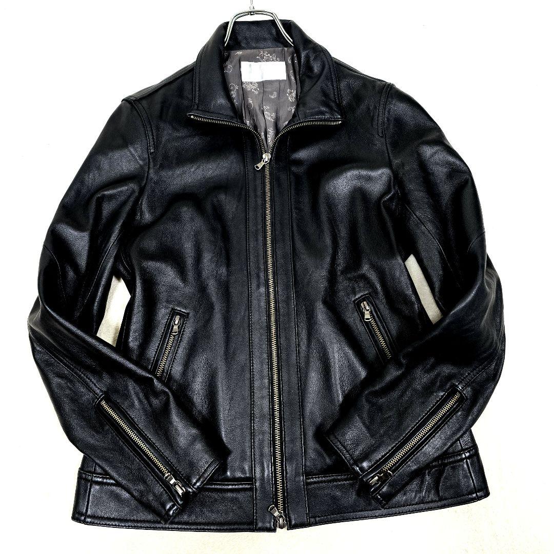 希少 ハイストリート レザージャケット シープスキン ペイズリー 本革 黒 S