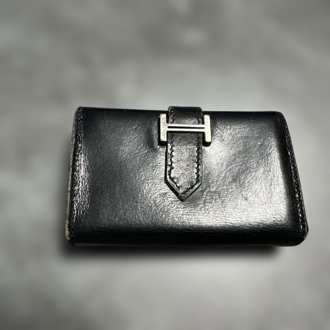 エルメス　べアン黒 レザー 名刺入れ 二つ折り式　値引きOK