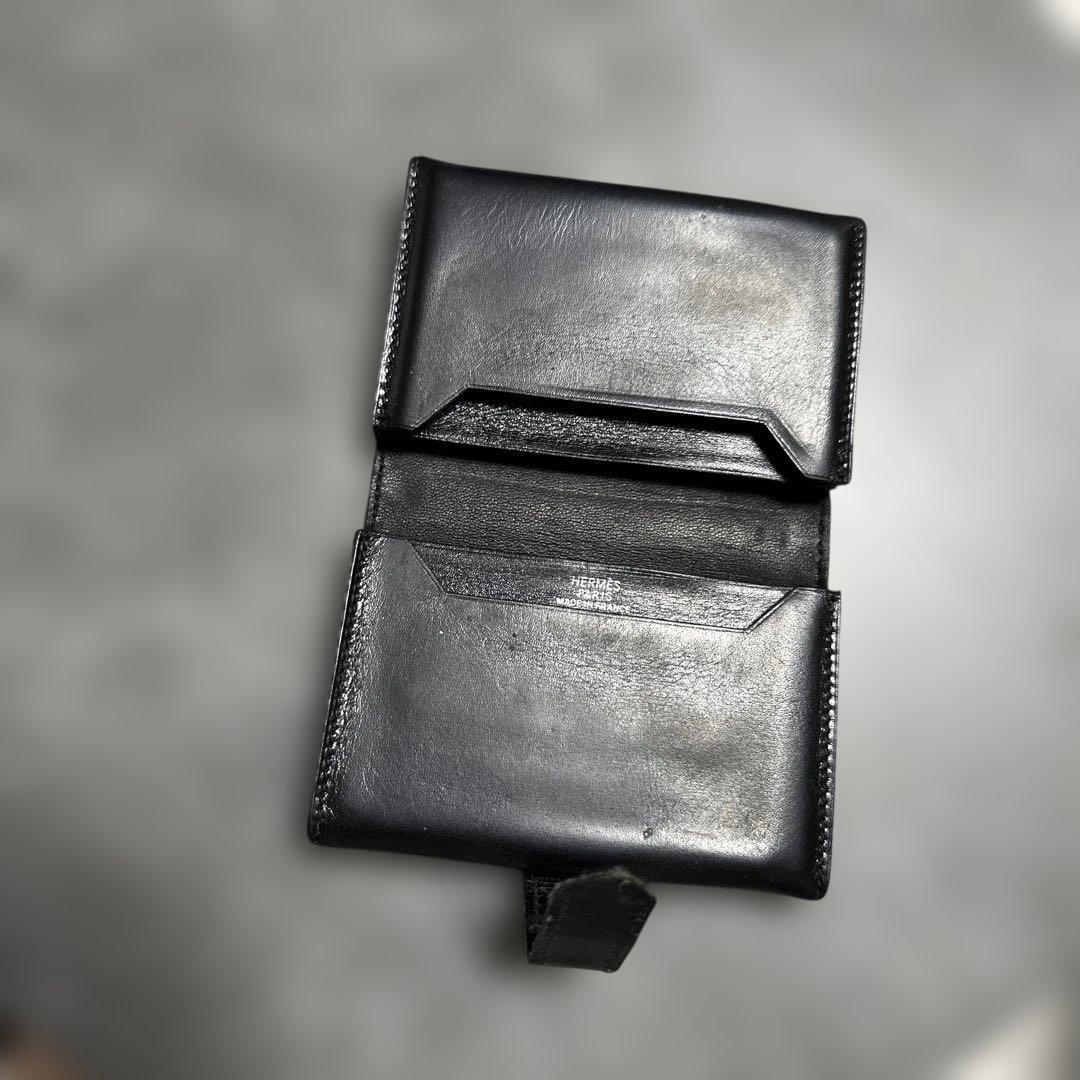 エルメス　べアン黒 レザー 名刺入れ 二つ折り式　値引きOK