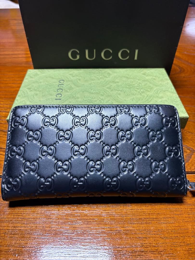 GUCCIグッチ 長財布 ラウンドファスナー GGロゴ ブラック