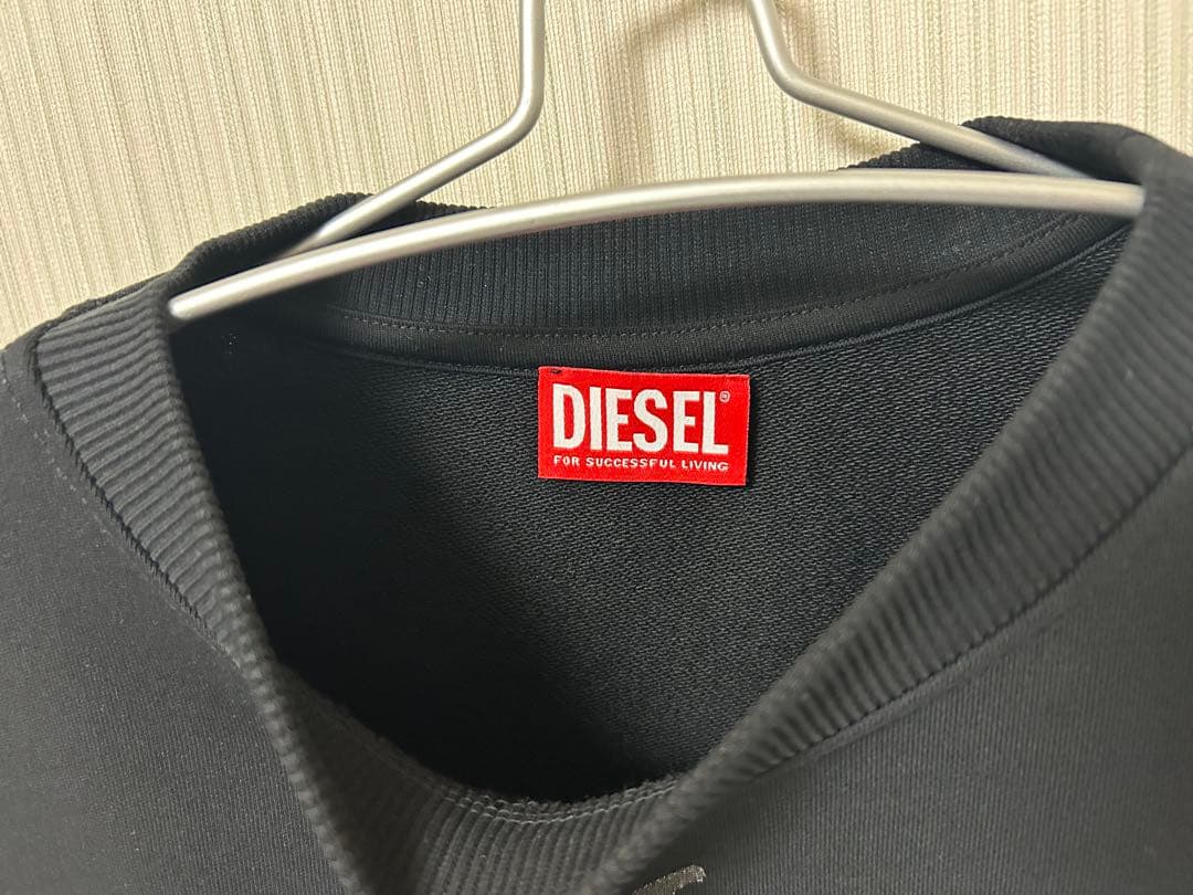 DIESELアイプリント ブラックメンズ スウェット プルオーバー プリント