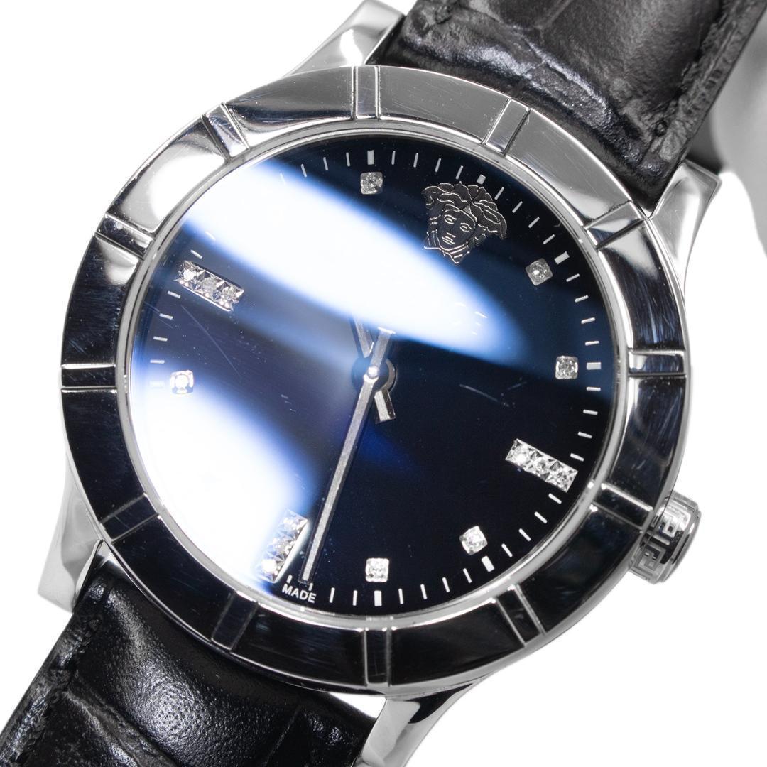 ヴェルサーチェ 腕時計 メンズ レディース 黒 ダイヤ メドゥーサロゴ 革ベルト