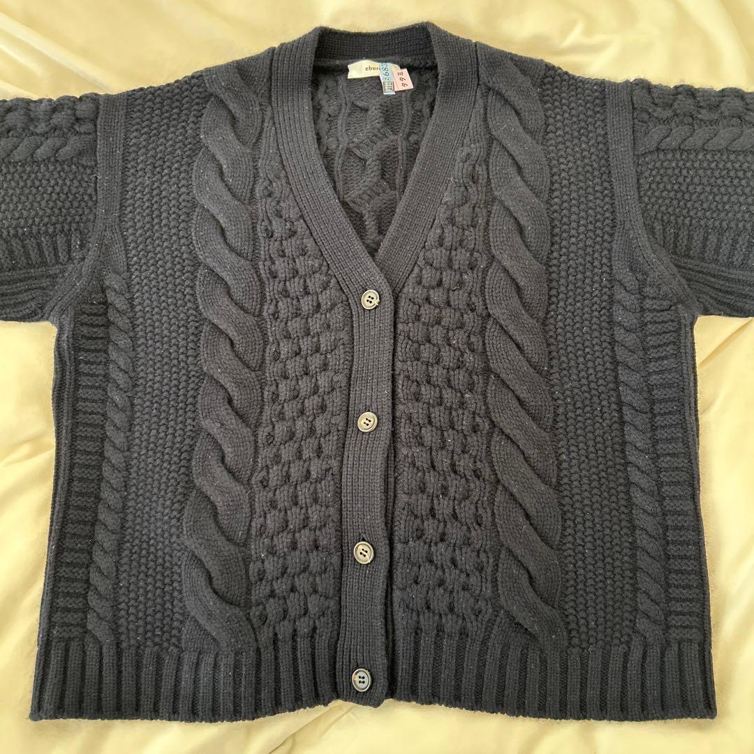 エブール　ソフトアランパターンニット　ネイビー