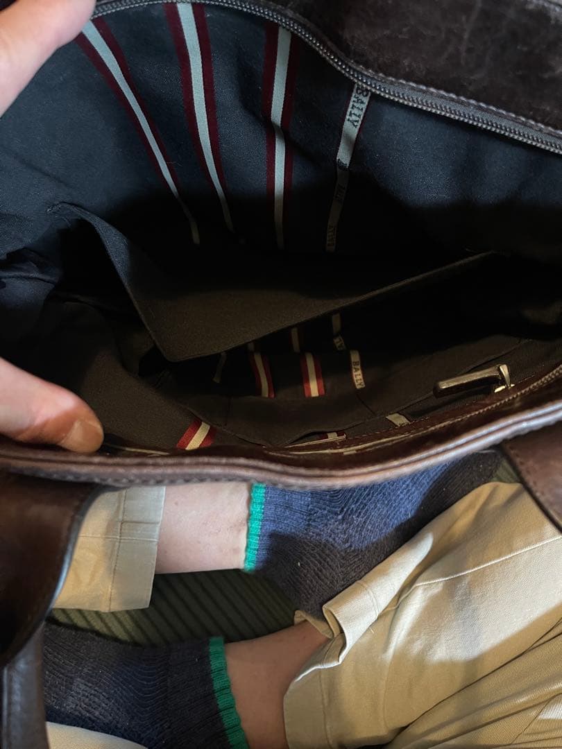 BALLY ダークブラウン レザートートバッグ