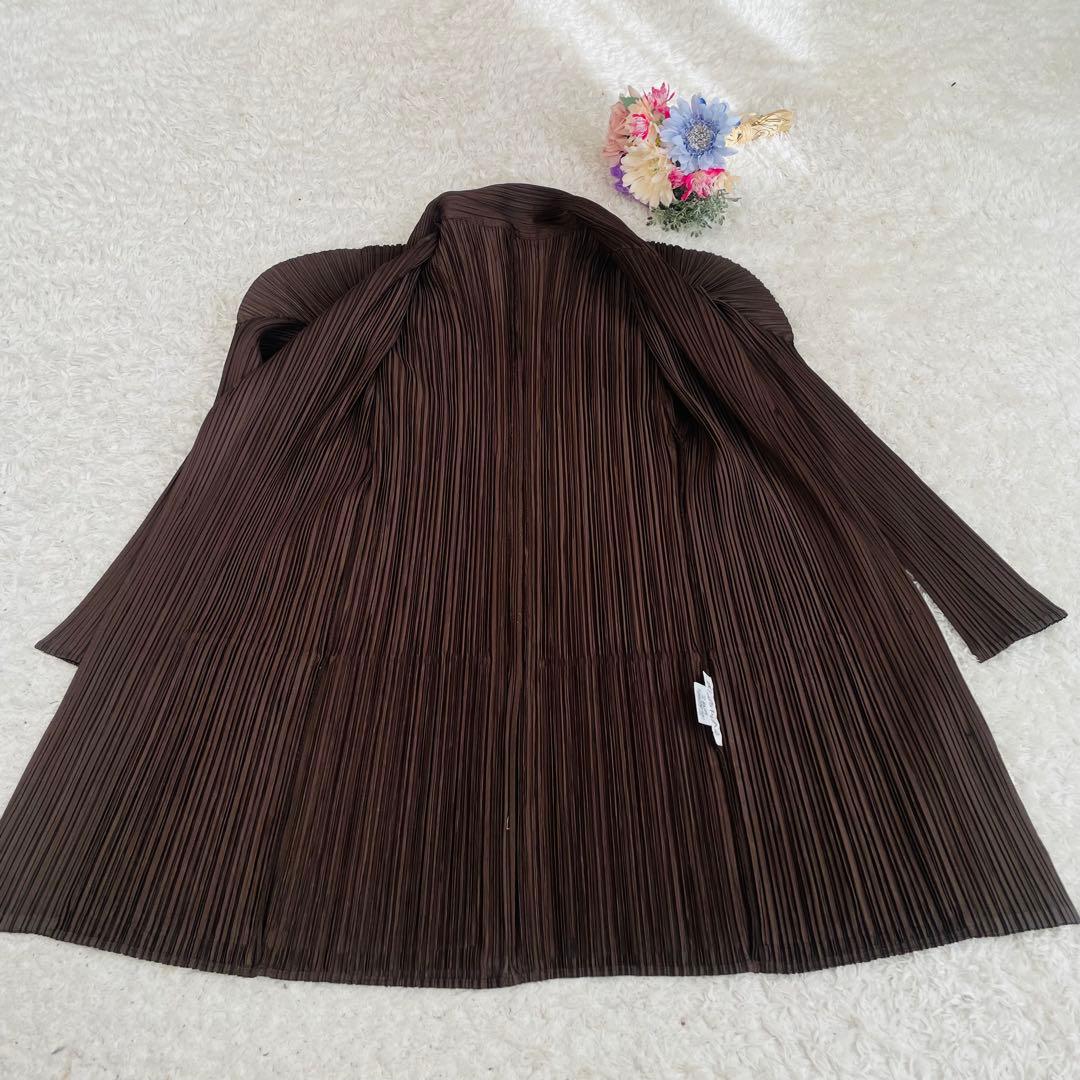 人気✨プリーツプリーズ♡長袖ロングブラウス カーディガン ポケット付き　3 濃茶