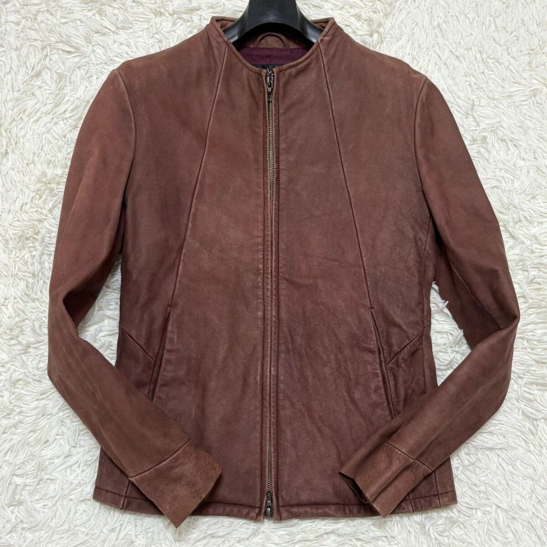 美品 L トルネードマート ノーカラー レザー シングルライダースジャケット