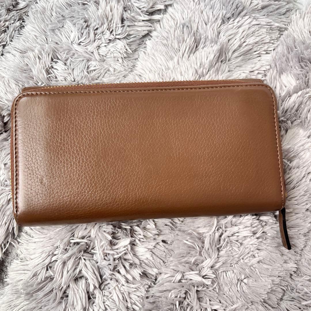 GUCCI 大容量　長財布　ラウンドファスナー　シボレザー　ブラウン　メンズ