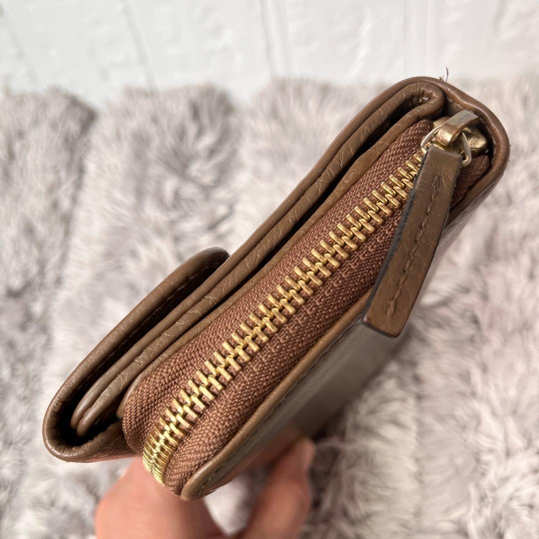 GUCCI 大容量　長財布　ラウンドファスナー　シボレザー　ブラウン　メンズ