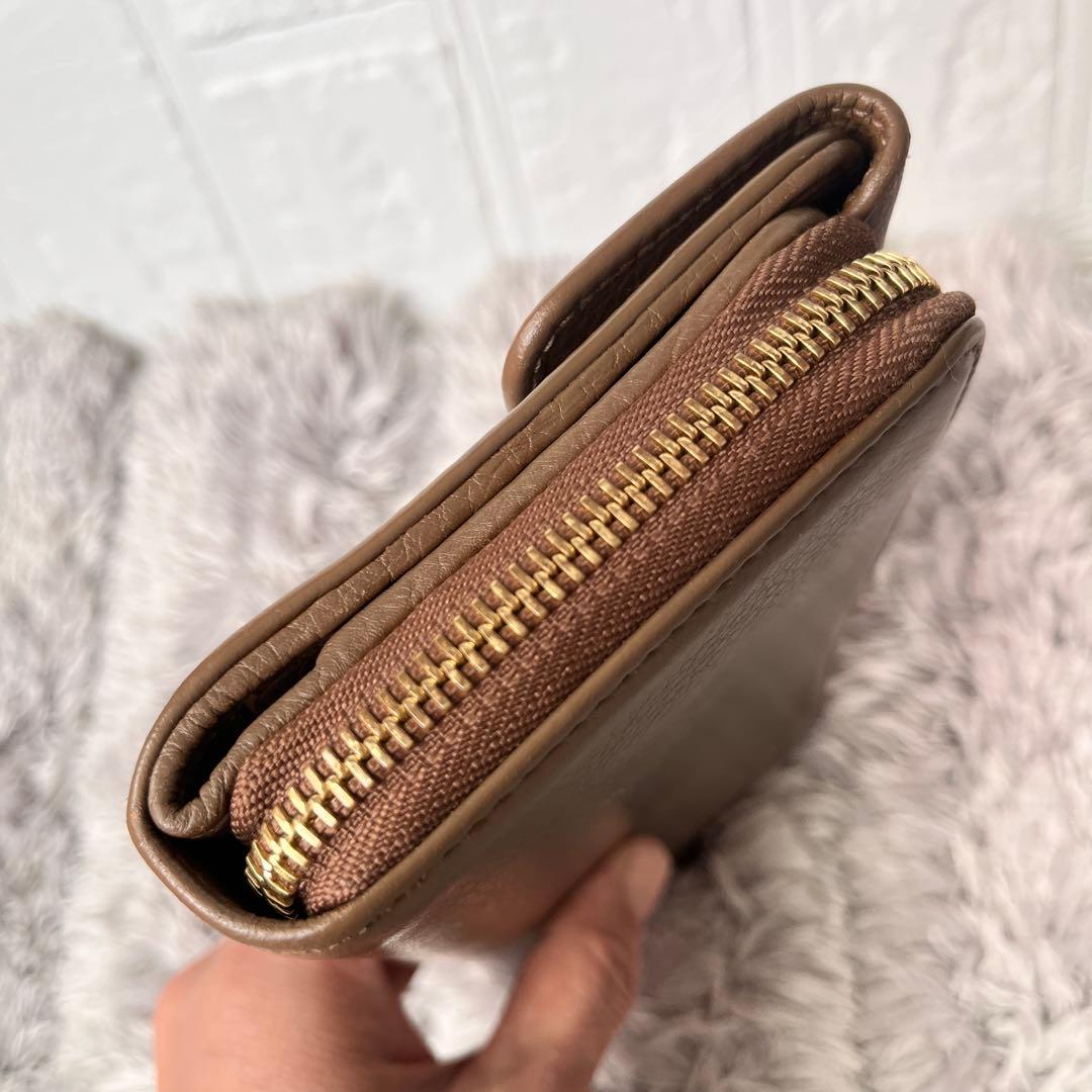 GUCCI 大容量　長財布　ラウンドファスナー　シボレザー　ブラウン　メンズ