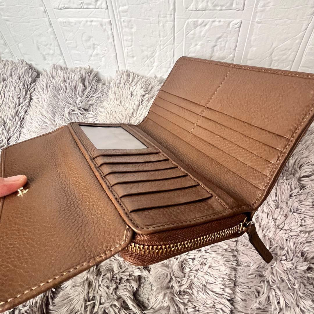 GUCCI 大容量　長財布　ラウンドファスナー　シボレザー　ブラウン　メンズ