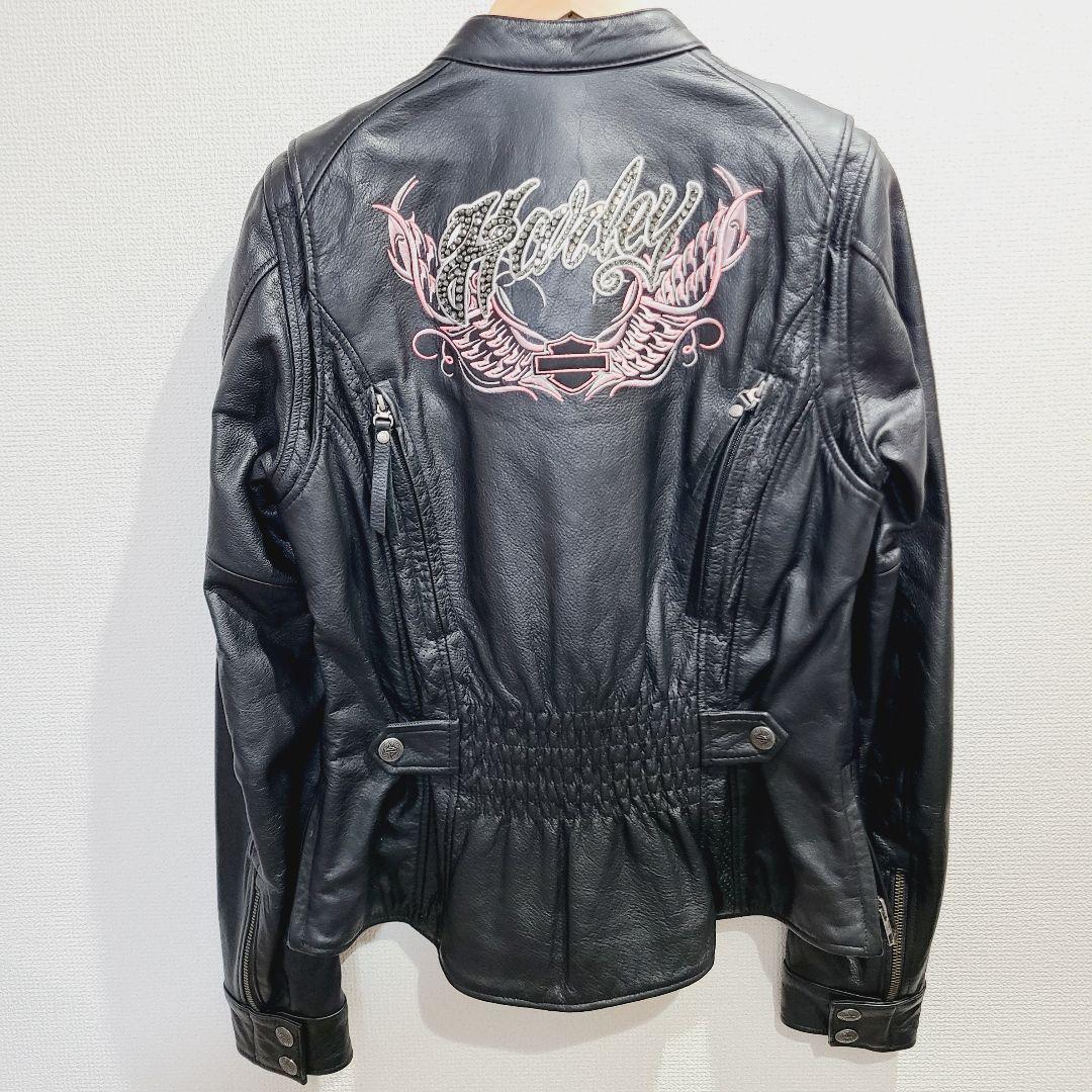 【美品】ハーレーダビッドソン　シングルライダース　刺繍　ビジュー　レザー