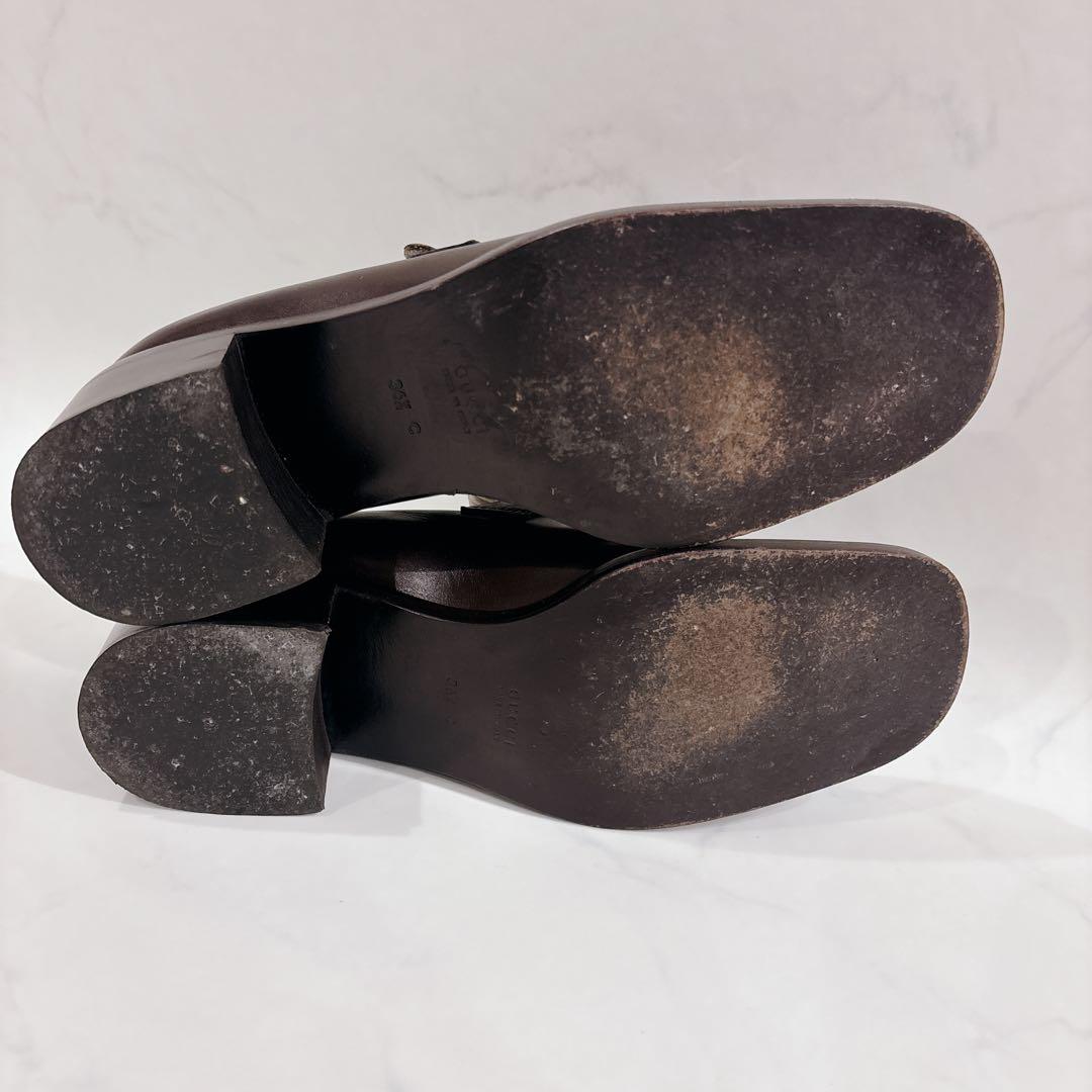 GUCCI グッチ スクエアトゥ チャンキーヒール　ホースビット ブラウン 茶