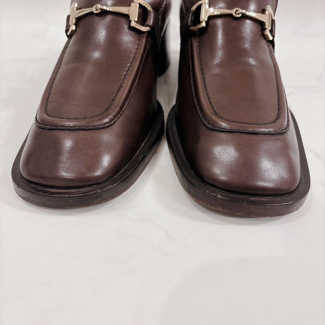 GUCCI グッチ スクエアトゥ チャンキーヒール　ホースビット ブラウン 茶