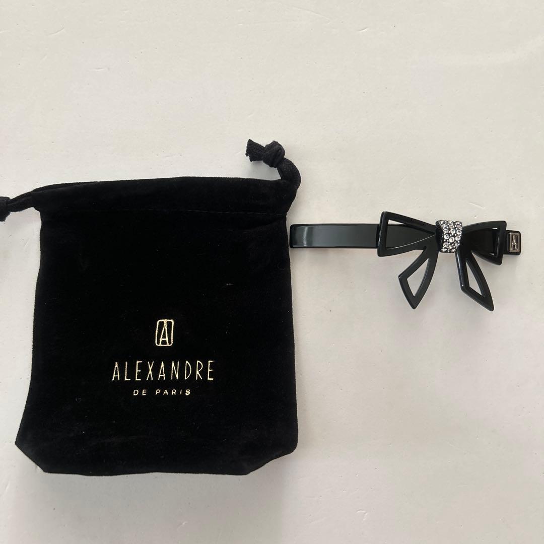 【美品】人気アレクサンドルドゥパリ　ブラックリボン　バレッタ　ブランド巾着袋付き