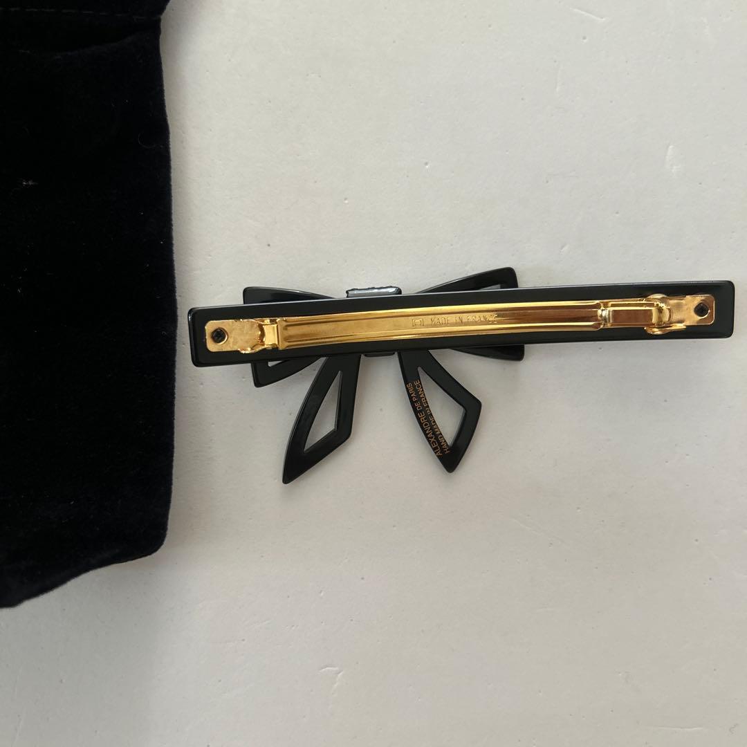 【美品】人気アレクサンドルドゥパリ　ブラックリボン　バレッタ　ブランド巾着袋付き