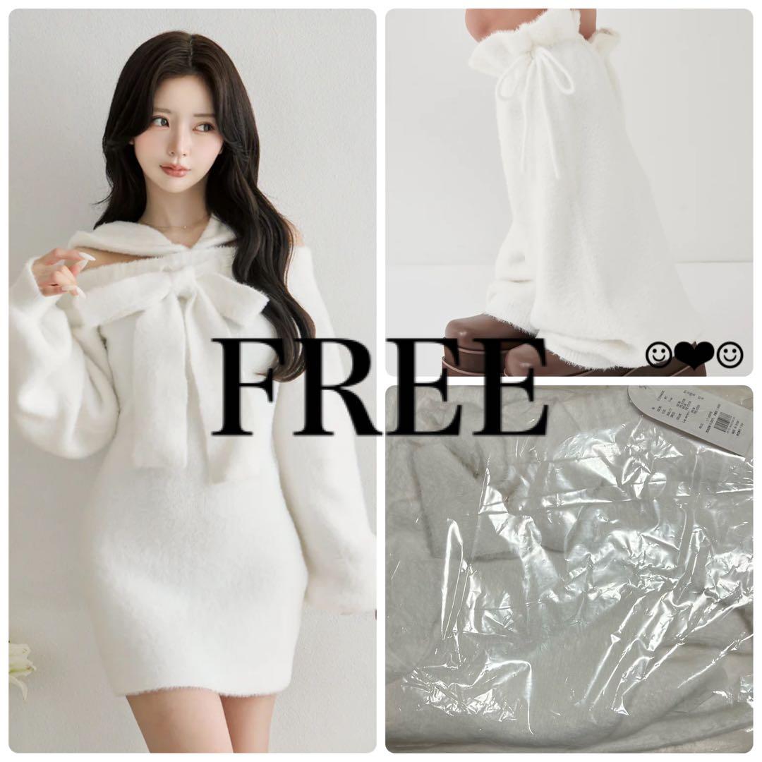 Darich♡フーディーオフショルニットミニワンピース♡ホワイト♡FREE