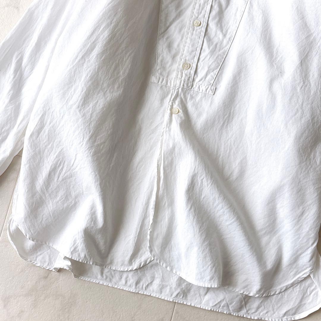 45R 薄オックスの908ビッグーグーシャツ ホワイト 2ゆったり 刺繍ボタン