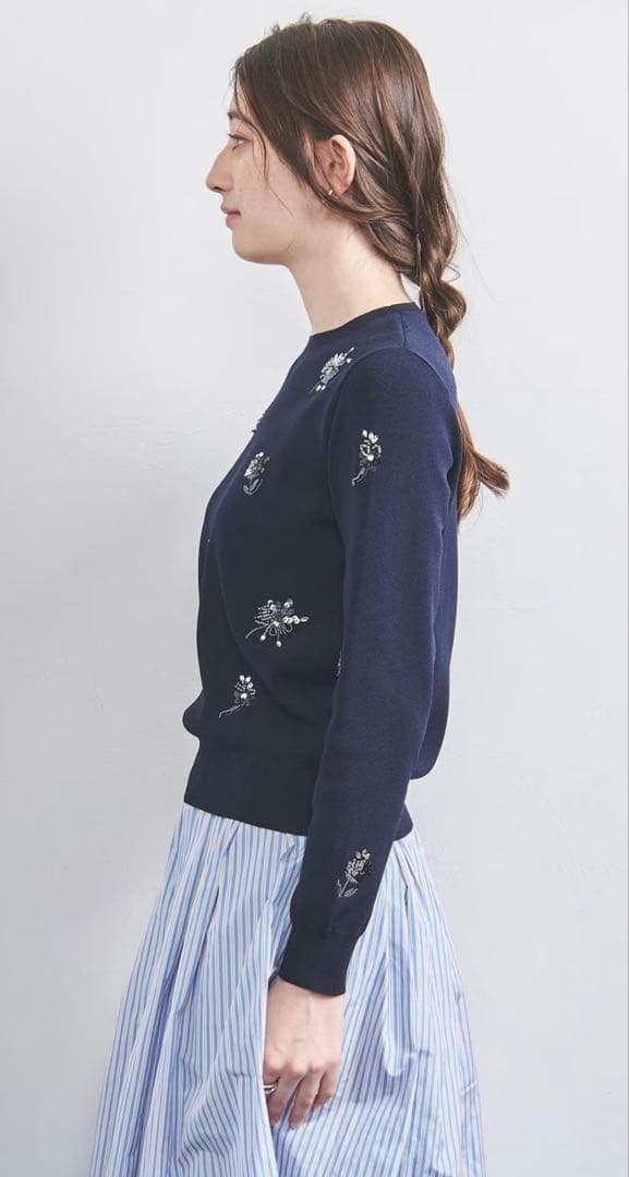 UNITED ARROWSフラワー ビジュー ロングスリーブ ニット