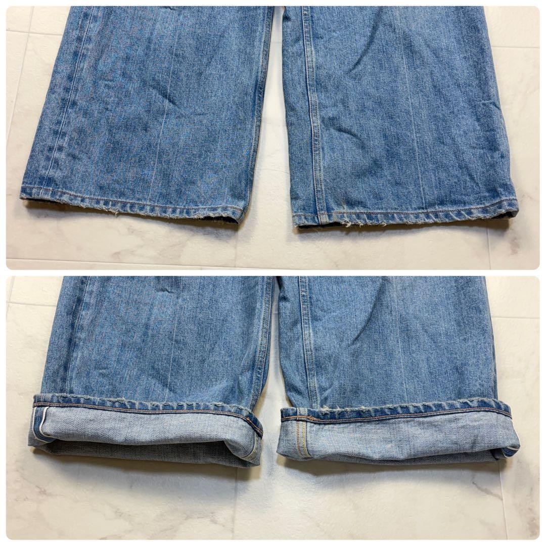 ドゥロワー　ワイドデニムパンツ　日本製　34 セルビッチ　ロゴ刺繍　青　ジーパン