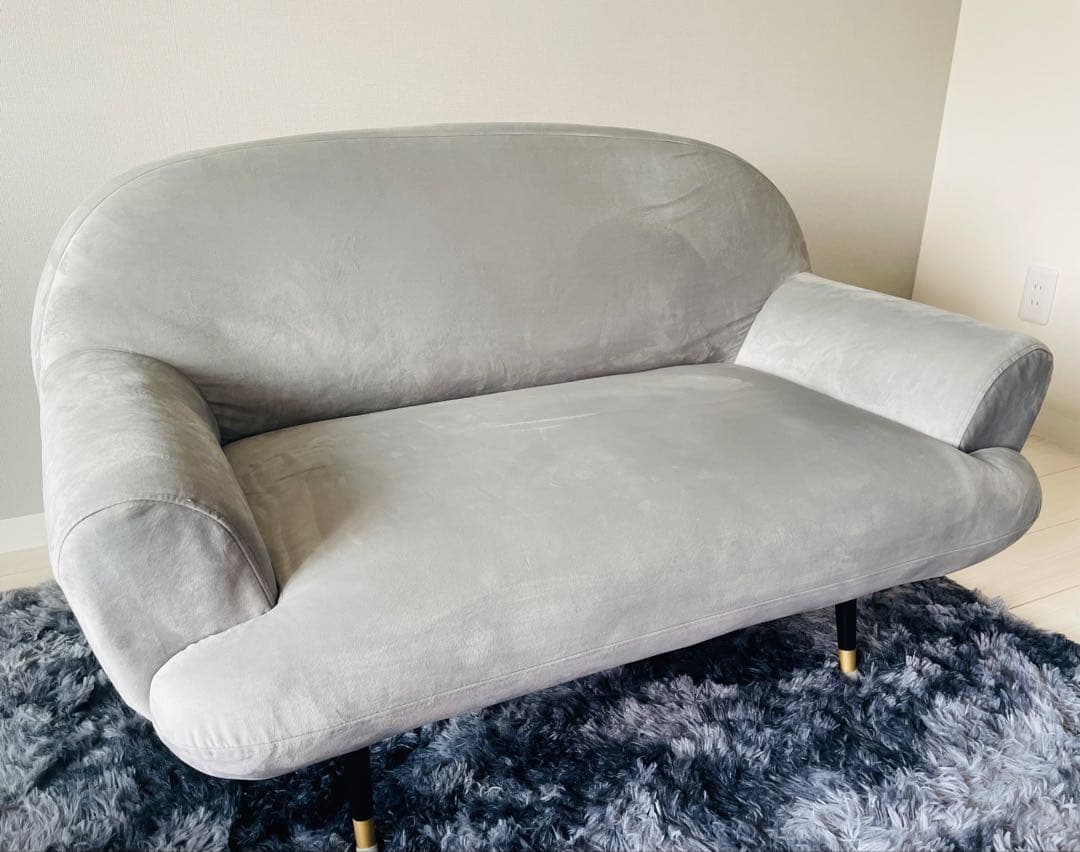 【お引取限定】【美品】1.5人掛けベロア調ソファ