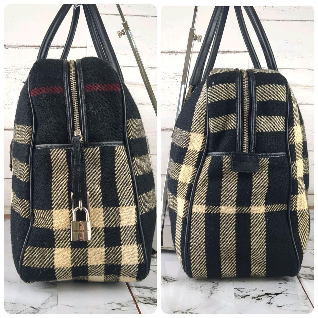 【美品】バーバリー☆メガチェック　ツイード　鍵付き　大容量　ボストンバッグ