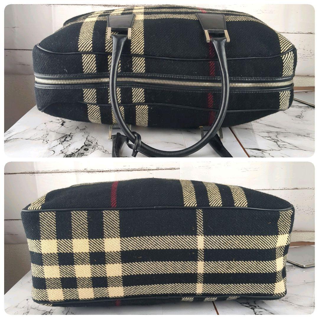 【美品】バーバリー☆メガチェック　ツイード　鍵付き　大容量　ボストンバッグ