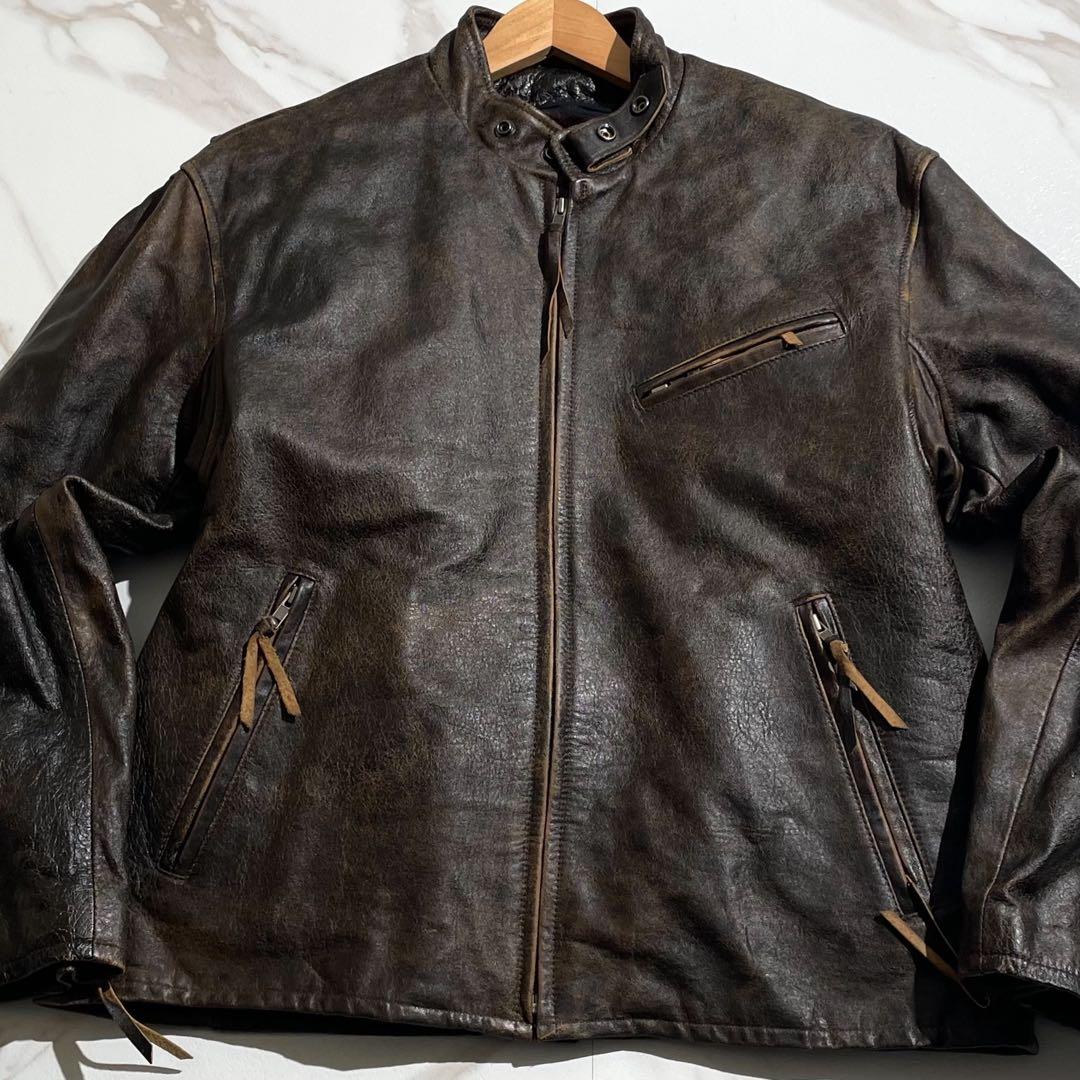 [希少3XL/馬革]リューグーレザーズ ライダースジャケット シングル 茶色