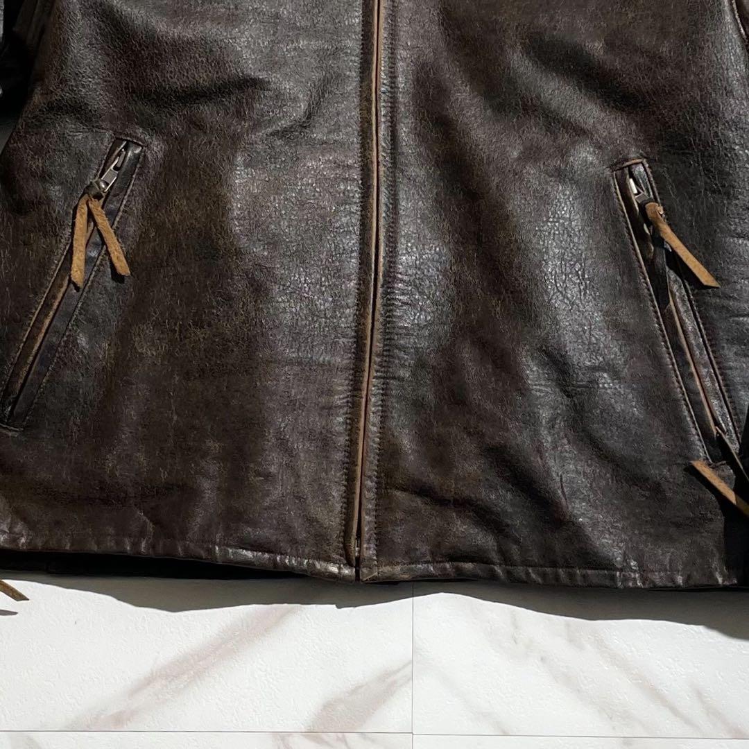 [希少3XL/馬革]リューグーレザーズ ライダースジャケット シングル 茶色