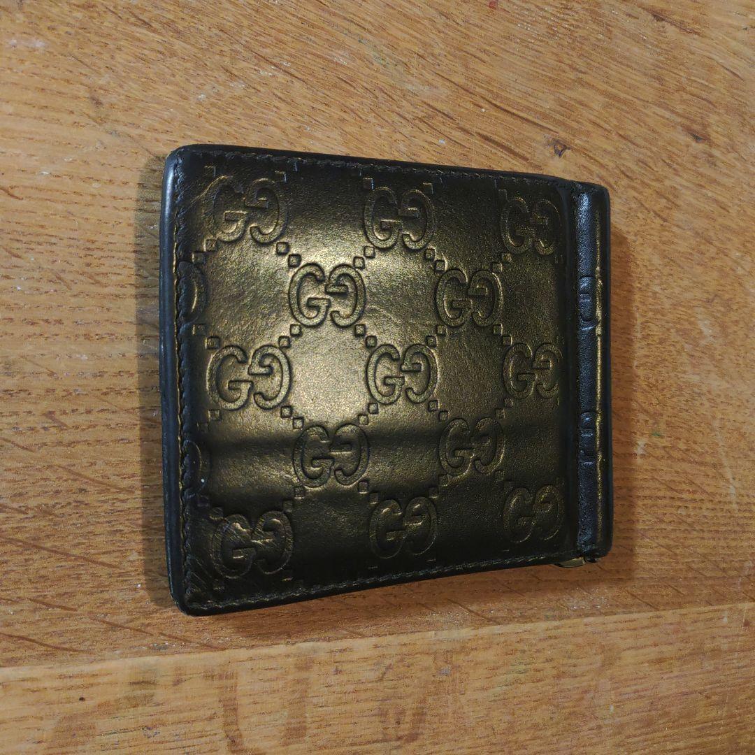 カッコいいGUCCIシマ ブラックレザー マネークリップ最終価格