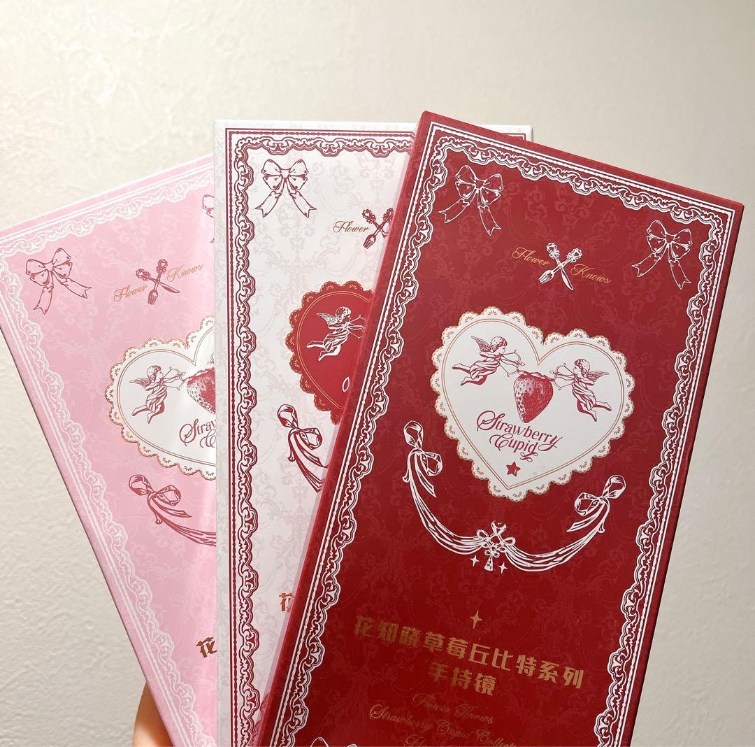 【5点セット】フラワーノーズ　ストロベリーキューピッドハンドミラー＆ヘアクリップ