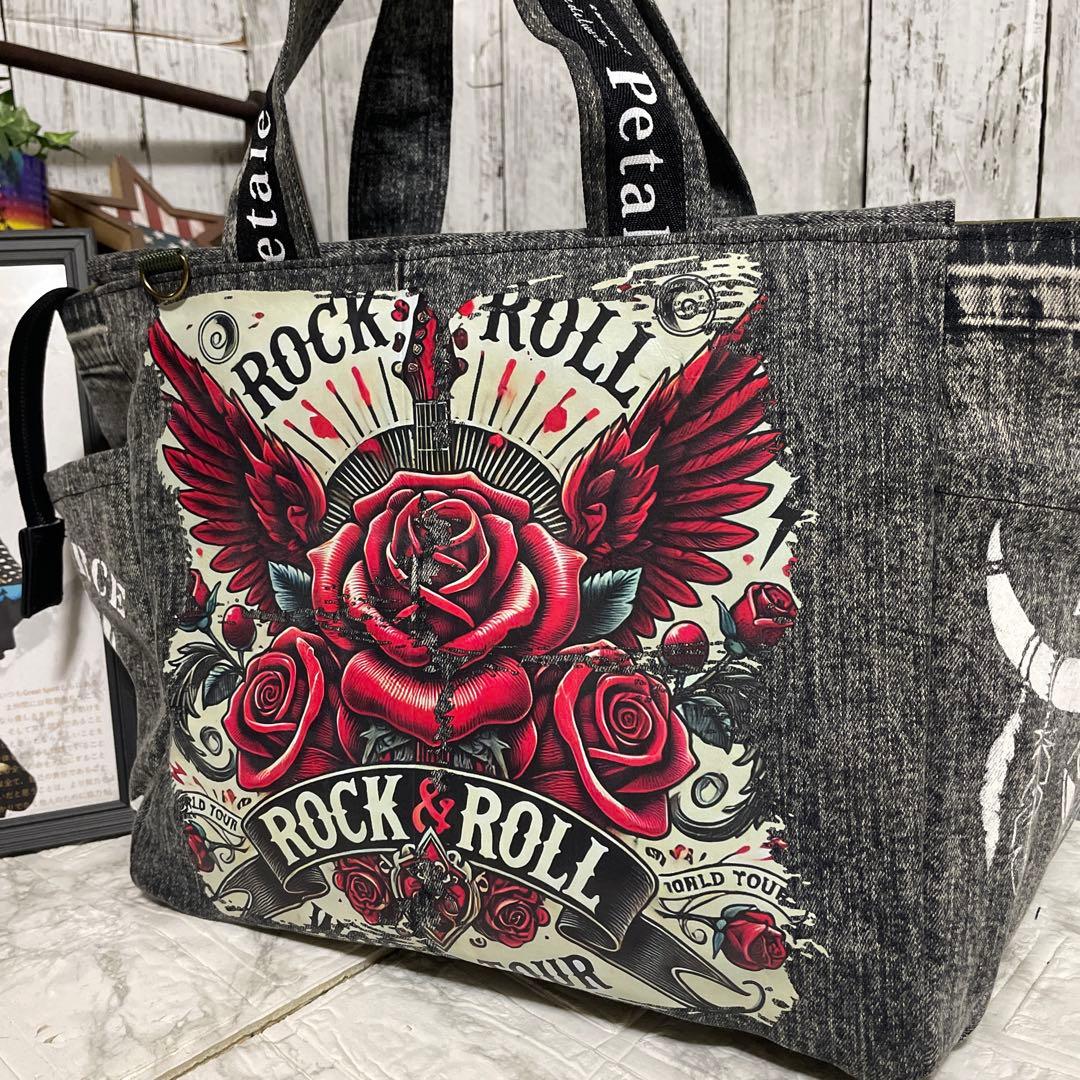 No.523デニムリメイクバッグ　トートバッグ　インディアン　ココペリ 男前