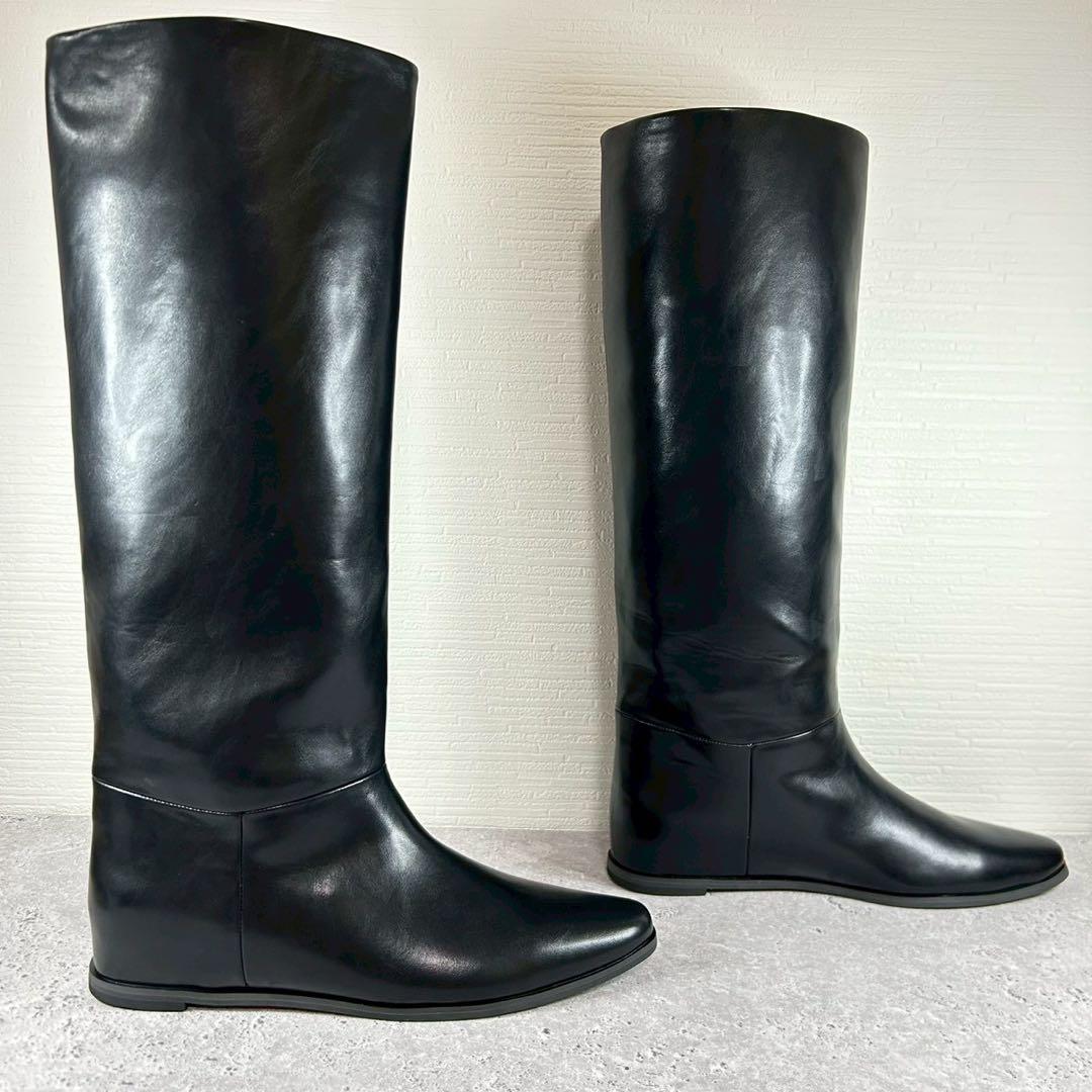 【極美品】ルタロン 2cmワイドシャフトロングブーツ LL レザー