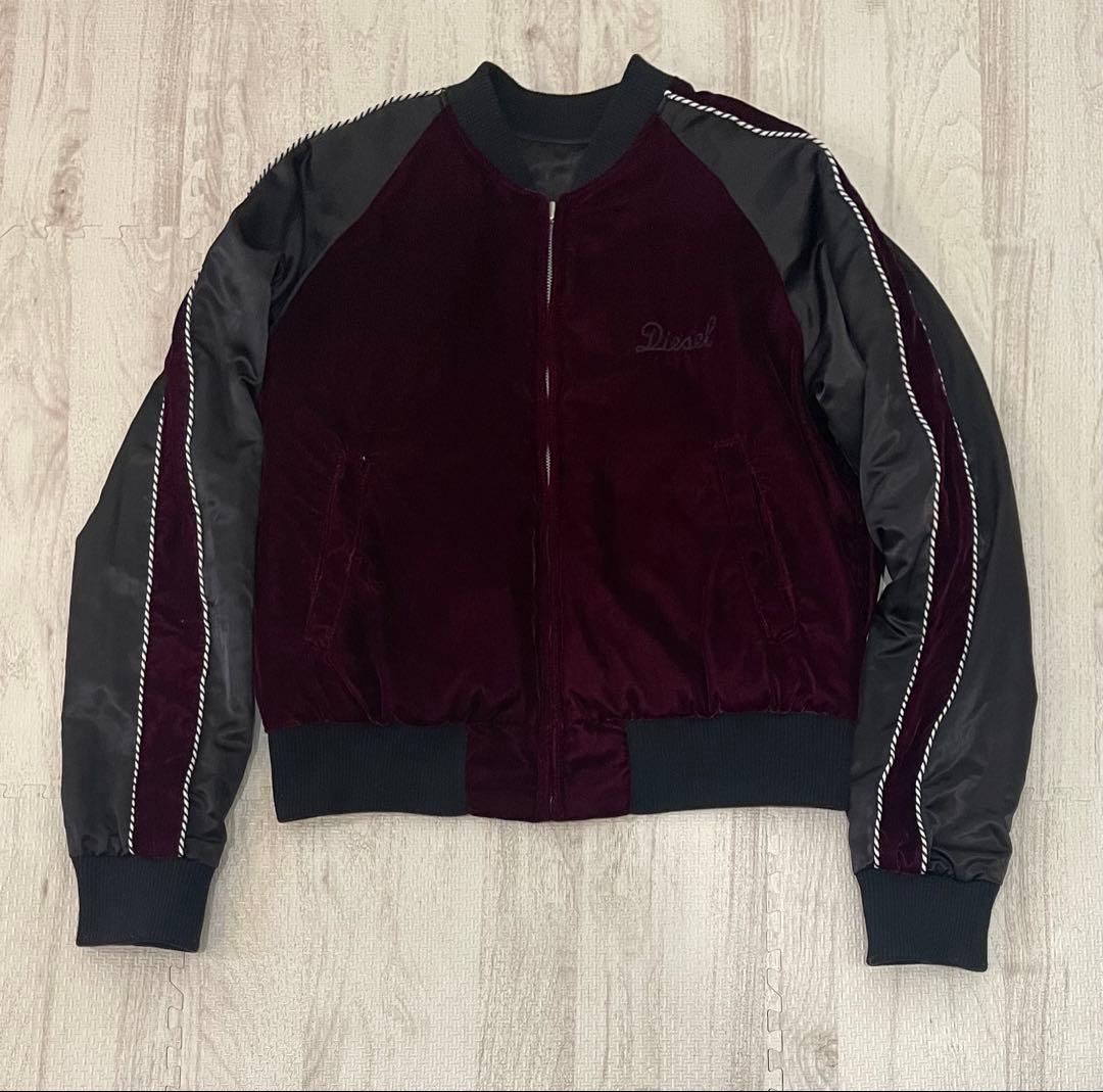 【美品】DIESEL 刺繍　スカジャン リバーシブル　ベロア　黒　Lサイズ 希少