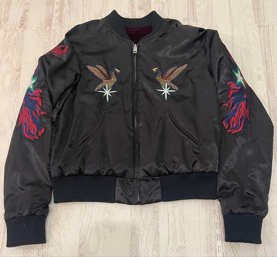 【美品】DIESEL 刺繍　スカジャン リバーシブル　ベロア　黒　Lサイズ 希少