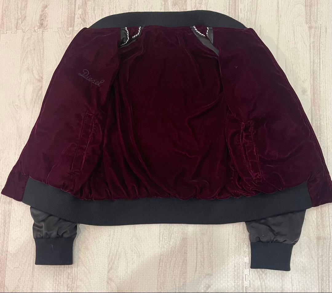 【美品】DIESEL 刺繍　スカジャン リバーシブル　ベロア　黒　Lサイズ 希少