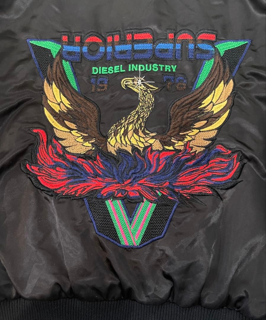 【美品】DIESEL 刺繍　スカジャン リバーシブル　ベロア　黒　Lサイズ 希少